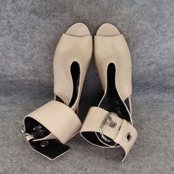 Aldo Shoes Womens 7.5 Pumps Ankle Wrap Buckle Bootie Peep Toe Leather Block Heel - Picture 7 of 16